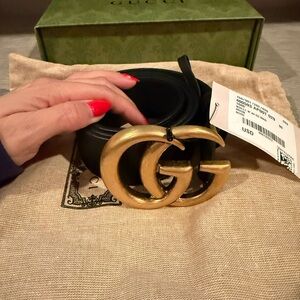 Gucci Black Belt with Gold GG Buckle